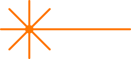 Orange asterisk shape with six radiating lines on a white background.